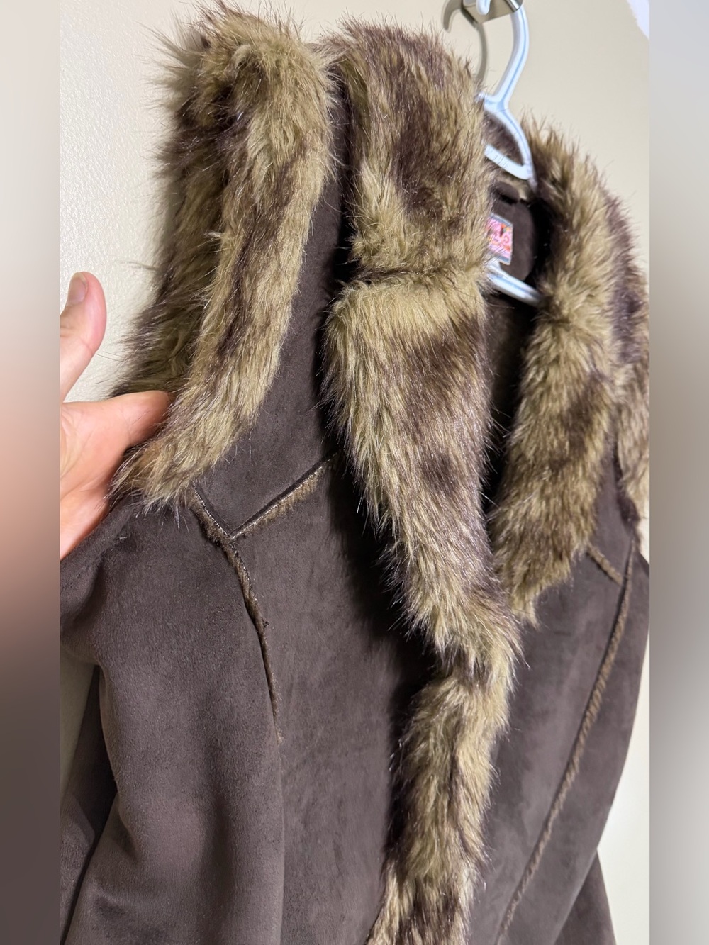 Vintage Y2K April Cornell Faux Suede Vest Faux Fur Collar & Trim - Picture 3 of 9